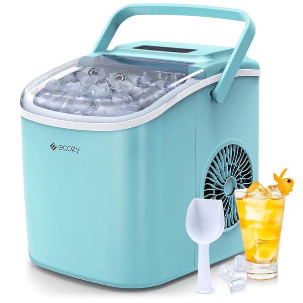 Imagem de Máquina de fazer gelo ecozy portátil 26 kg/24h 9 cubos 6 minutos com limpeza automática