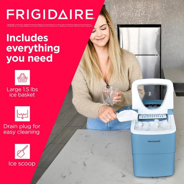 Máquina de fazer gelo Frigidaire EFIC108-BLUE de bancada portátil azul Imagem de Máquina de fazer gelo Frigidaire EFIC108-BLUE de bancada portátil azul
