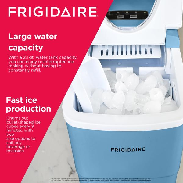 Máquina de fazer gelo Frigidaire EFIC108-BLUE de bancada portátil azul Imagem de Máquina de fazer gelo Frigidaire EFIC108-BLUE de bancada portátil azul