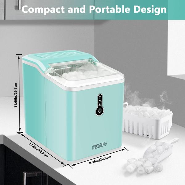 Máquina de fazer gelo KUMIO ICM-1221 Bancada 12kg/dia 6-9min azul Imagem de Máquina de fazer gelo KUMIO ICM-1221 Bancada 12kg/dia 6-9min azul