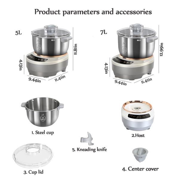 Imagem de Máquina de fazer massa EEYZD com função de fermentação em aço inoxidável 7L