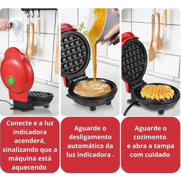 Imagem de Máquina De Fazer Waffle Grill Panqueca Elétrica Prática Cor Vermelho 110V