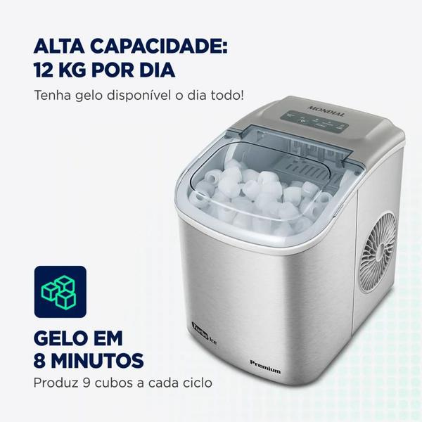 Máquina de Gelo 12 kg Turbo Ice Premium cinza MG-12-GI - Mondial Imagem de Máquina de Gelo 12 kg Turbo Ice Premium cinza MG-12-GI - Mondial