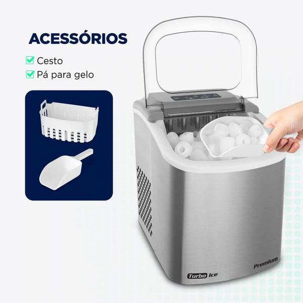 Máquina de Gelo 12 kg Turbo Ice Premium cinza MG-12-GI - Mondial Imagem de Máquina de Gelo 12 kg Turbo Ice Premium cinza MG-12-GI - Mondial