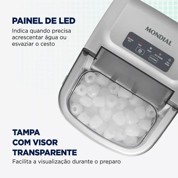 Máquina de Gelo 12 kg Turbo Ice Premium cinza MG-12-GI - Mondial Imagem de Máquina de Gelo 12 kg Turbo Ice Premium cinza MG-12-GI - Mondial