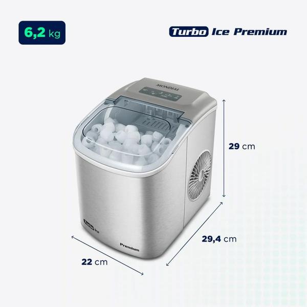 Máquina de Gelo 12 kg Turbo Ice Premium cinza MG-12-GI - Mondial Imagem de Máquina de Gelo 12 kg Turbo Ice Premium cinza MG-12-GI - Mondial