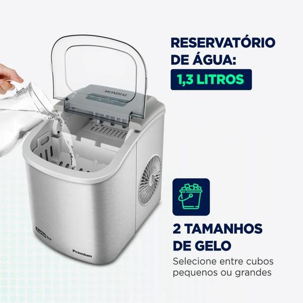 Máquina de Gelo 12 kg Turbo Ice Premium cinza MG-12-GI - Mondial Imagem de Máquina de Gelo 12 kg Turbo Ice Premium cinza MG-12-GI - Mondial
