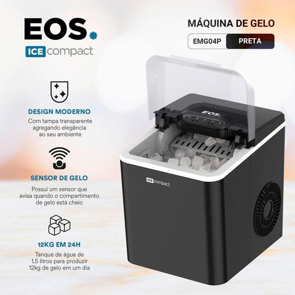 Imagem de Máquina de Gelo 12kg EOS Ice Compact EMG04P Preto 110V