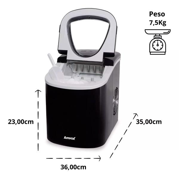 Máquina de Gelo Amvox AMG 113 1400w Gelo em 10 min Capacidade 13 kg/24 horas 2 Opções de Tamanho Gelo 110v ou 220v Imagem de Máquina de Gelo Amvox AMG 113 1400w Gelo em 10 min Capacidade 13 kg/24 horas 2 Opções de Tamanho Gelo 110v ou 220v