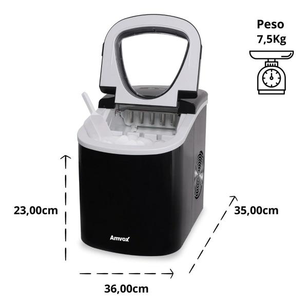 Máquina de Gelo em Cubo Portátil 13kg/24h 1400W Caseira Rápido Preta 110V Amvox Amg 113 127V Imagem de Máquina de Gelo em Cubo Portátil 13kg/24h 1400W Caseira Rápido Preta 110V Amvox Amg 113 127V
