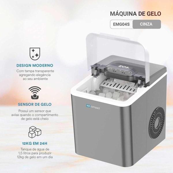 Imagem de Máquina de Gelo EOS 12kg Ice Compact EMG04S Cinza 127V