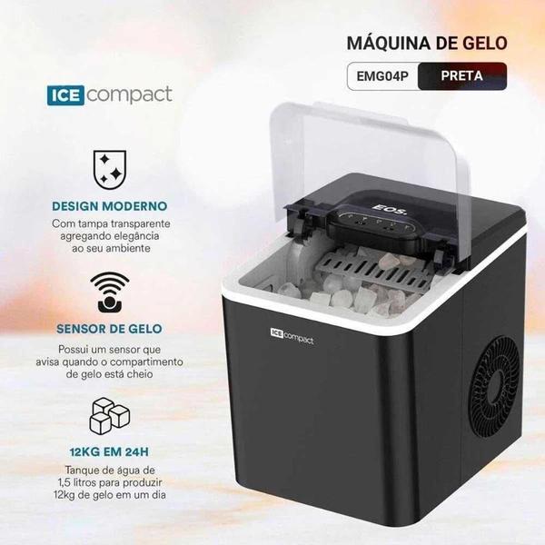 Imagem de Máquina De Gelo Eos Ice 12Kg Compact Emg04P Preto 220V