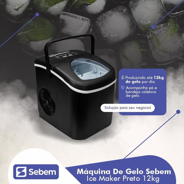 Máquina de Gelo Portátil Sebem Preta 2 litros 12kg Imagem de Máquina de Gelo Portátil Sebem Preta 2 litros 12kg