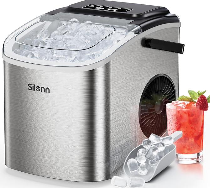 Imagem de Máquina de gelo Silonn Countertop portátil autolimpante 26 kg/24h