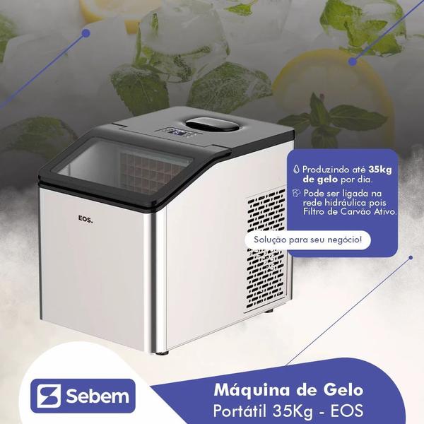 Imagem de Máquina De Gelo Turbo Ice Industrial Automática 35KG Inox EOS EMG35P