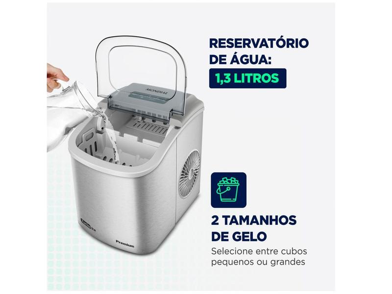Máquina de Gelo Turbo Ice Premium MG-12-GI Mondial 12kg Cinza Imagem de Máquina de Gelo Turbo Ice Premium MG-12-GI Mondial 12kg Cinza