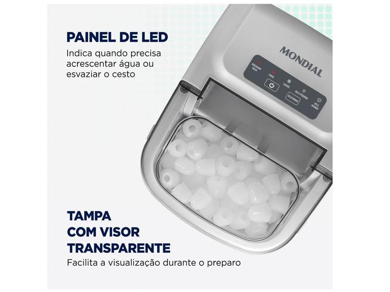 Máquina de Gelo Turbo Ice Premium MG-12-GI Mondial 12kg Cinza Imagem de Máquina de Gelo Turbo Ice Premium MG-12-GI Mondial 12kg Cinza