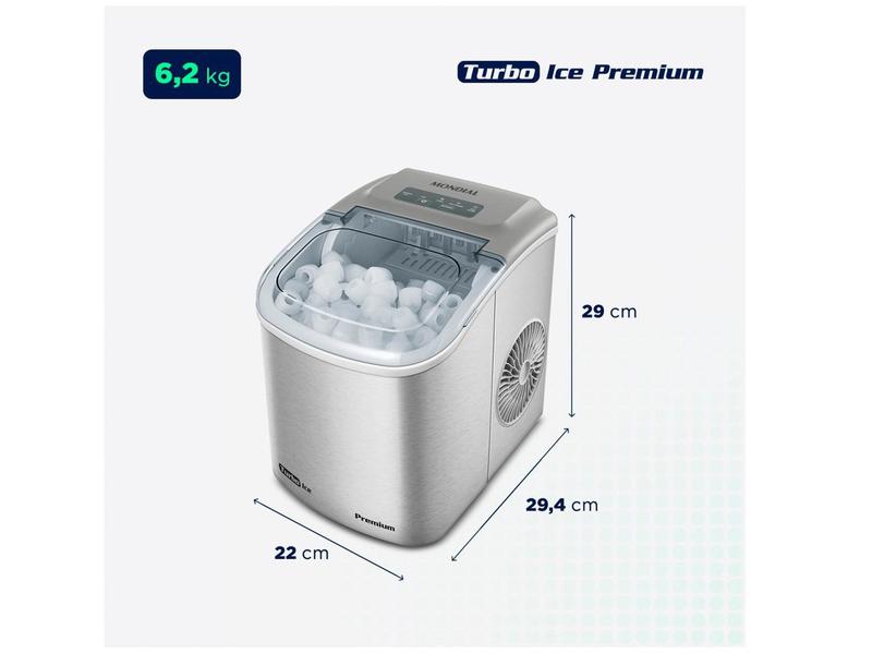 Máquina de Gelo Turbo Ice Premium MG-12-GI Mondial 12kg Cinza Imagem de Máquina de Gelo Turbo Ice Premium MG-12-GI Mondial 12kg Cinza