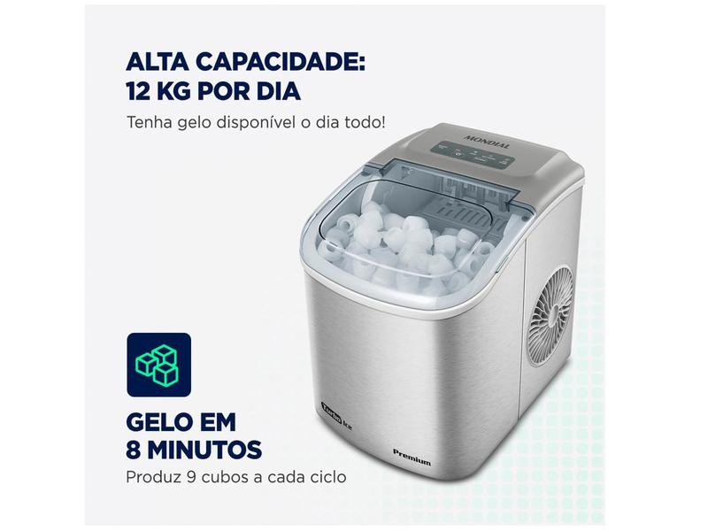 Máquina de Gelo Turbo Ice Premium MG-12-GI Mondial 12kg Cinza Imagem de Máquina de Gelo Turbo Ice Premium MG-12-GI Mondial 12kg Cinza