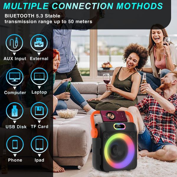 Máquina de Karaokê DFTRT com 2 Microfones sem Fio, Bluetooth Imagem de Máquina de Karaokê DFTRT com 2 Microfones sem Fio, Bluetooth