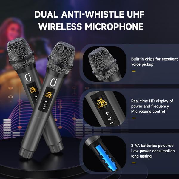 Imagem de Máquina de karaokê HWWR portátil com 2 microfones Bluetooth