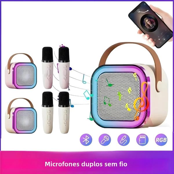 Imagem de Máquina de Karaokê Portátil Bluetooth com 2 Microfones Sem Fio - Sistema de Alto-Falantes 53 Pa