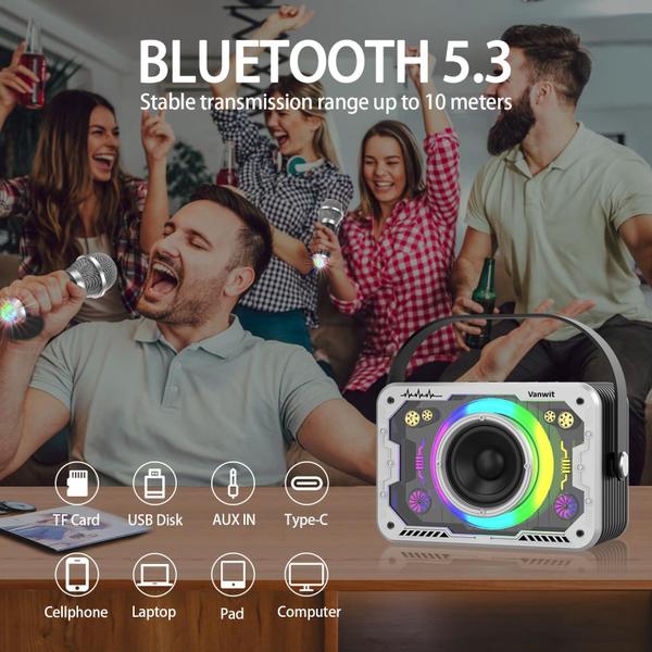 Imagem de Máquina de karaokê Vanwit 2 microfones sem fio Bluetooth