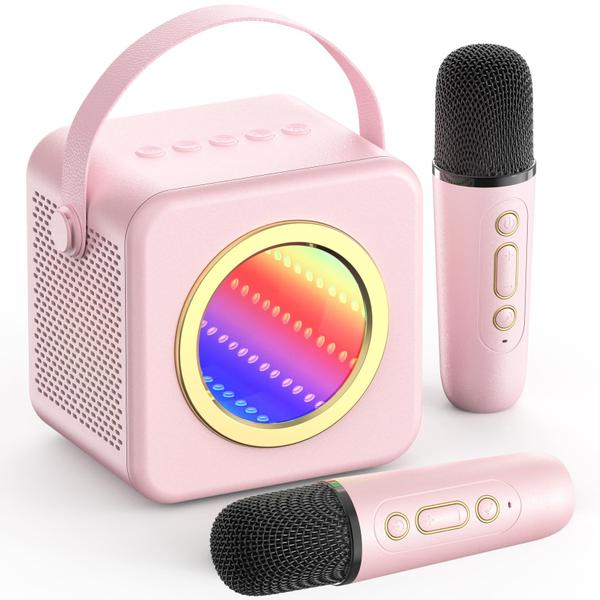 Imagem de Máquina de karaokê XWIT Mini com 2 microfones sem fio rosa