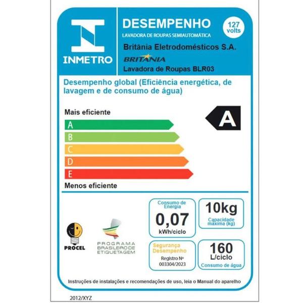 Imagem de Máquina De Lavar Britânia BLR03 Semi Automática 10kg