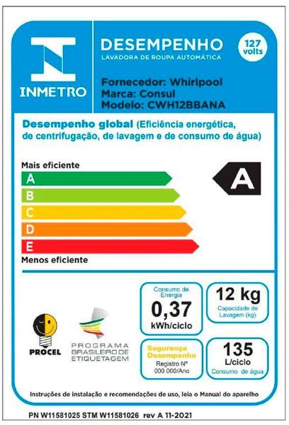 Imagem de Máquina de Lavar Consul 12 kg com Dosagem Econômica e Ciclo Edredom Branca CWH12BB - 127V