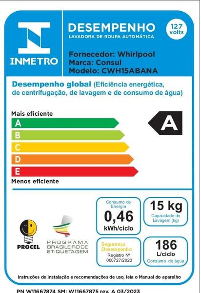 Imagem de Máquina de Lavar Consul 15 kg Branca com Lavagem Econômica e Ciclo Edredom- CWH15AB