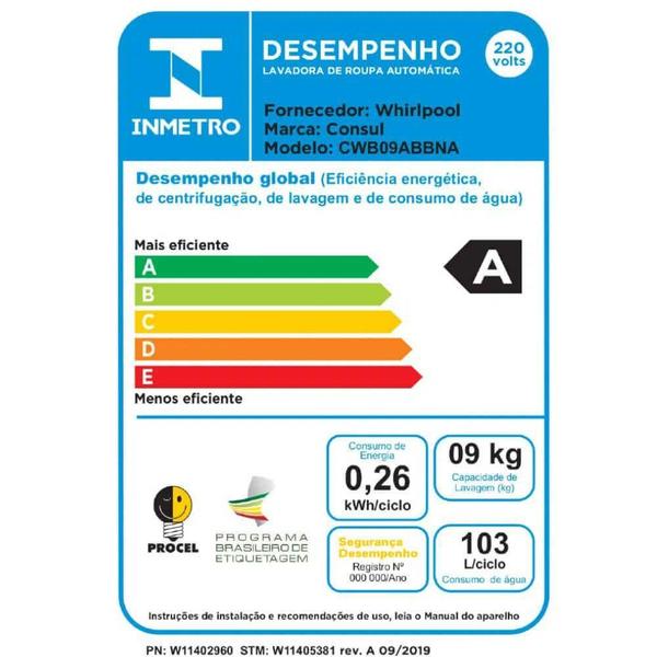 Imagem de Máquina De Lavar Cônsul CWB09AB 9kg 15 Programas De Lavagem