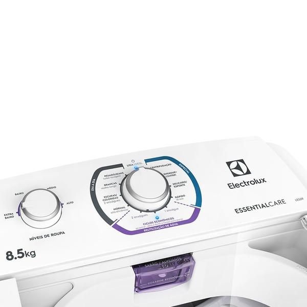 Imagem de Máquina de Lavar Electrolux 8,5kg  Branca Essential Care com Diluição Inteligente e Filtro Fiapos (LES09)