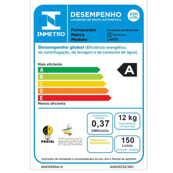 Imagem de Máquina de Lavar Electrolux LAC12 12Kg Automática