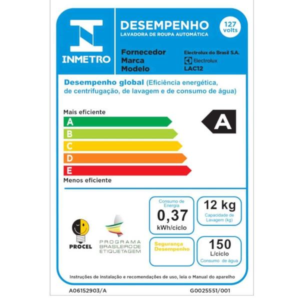 Imagem de Máquina de Lavar Electrolux LAC12 12Kg Automática