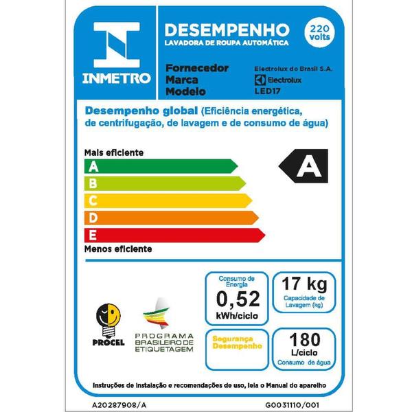 Imagem de Máquina de Lavar Electrolux Top Load LED17 17Kg Automática