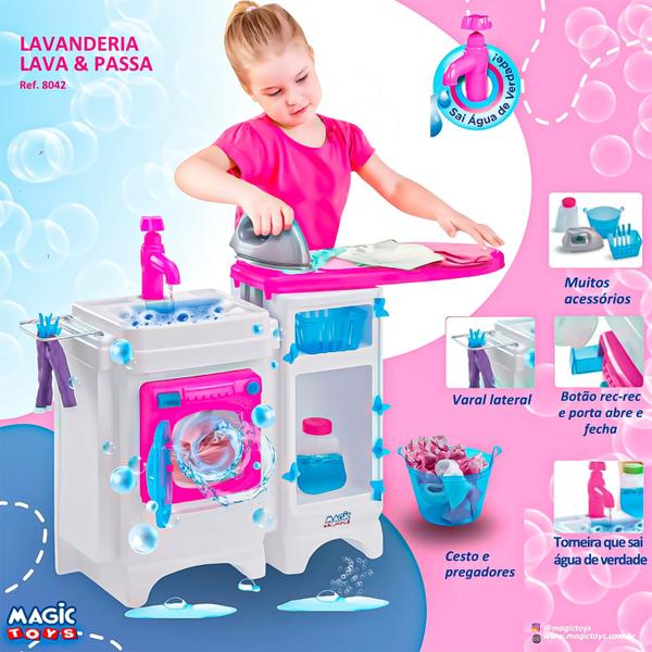 Imagem de Maquina De Lavar Infantil Com Tábua De Passar Lava E Passa Com Acessórios Saí Água - Magic Toys