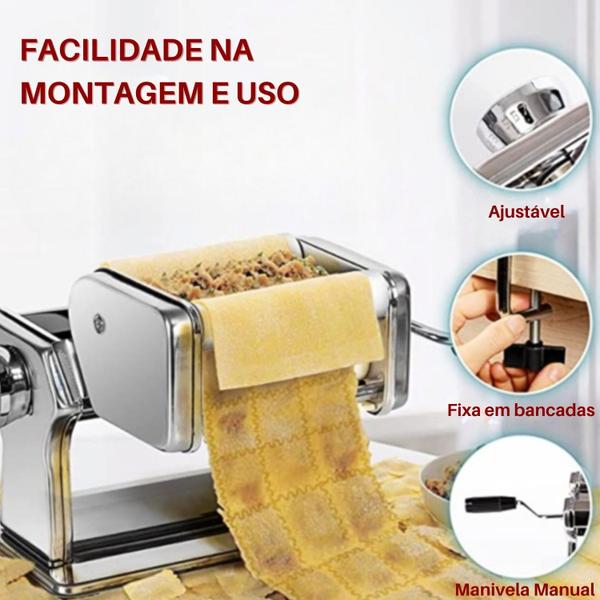 Imagem de Maquina de Macarrão Massa Manual com Manivela Caseiro Aço Inox