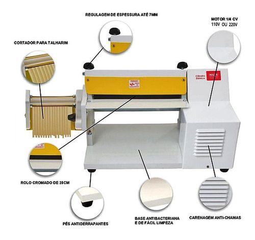 Imagem de Máquina De Massa Elétrica Cilindro Laminador Pão Pizza Pastel Com Cortador De Talharim Malta