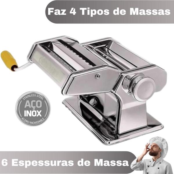 Imagem de Maquina De Massas Caseira Manual 6 Espessuras 4 Tipos de Massa Aço Inox Prática