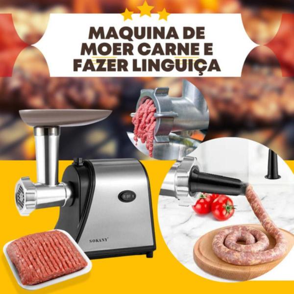 Imagem de Máquina De Moer Carne Fazer Linguiça Hamburguer Automático 110v Portatil