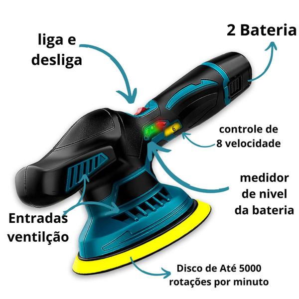 Imagem de Maquina de Polir Carros 12v Recarregavel com Acessorios Politriz De Carros + Lixadeira e Acessorios 24v