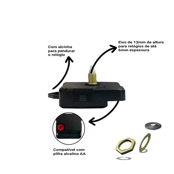 Imagem de Máquina de Relógio Tic Tac Artesanato com Alça de Parede 13mm Kit 10 Unidades