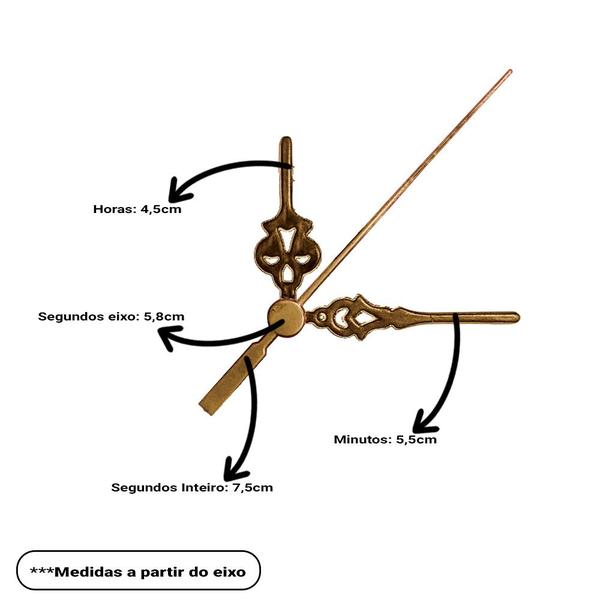 Imagem de Máquina de Relógio Tic Tac Quartz de Parede 13mm com Ponteiros Colonial 5,5cm Número Ouro