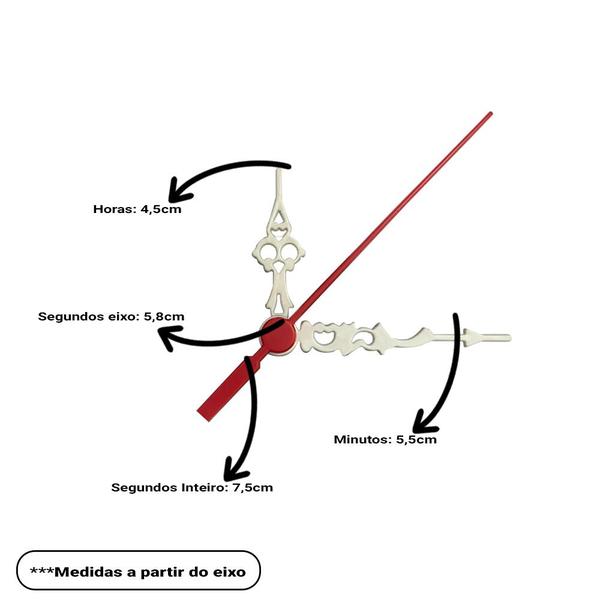 Imagem de Máquina de Relógio Tic Tac Quartz de Parede 13mm com Ponteiros Luiz Xv 5,5cm Branco Vermelho