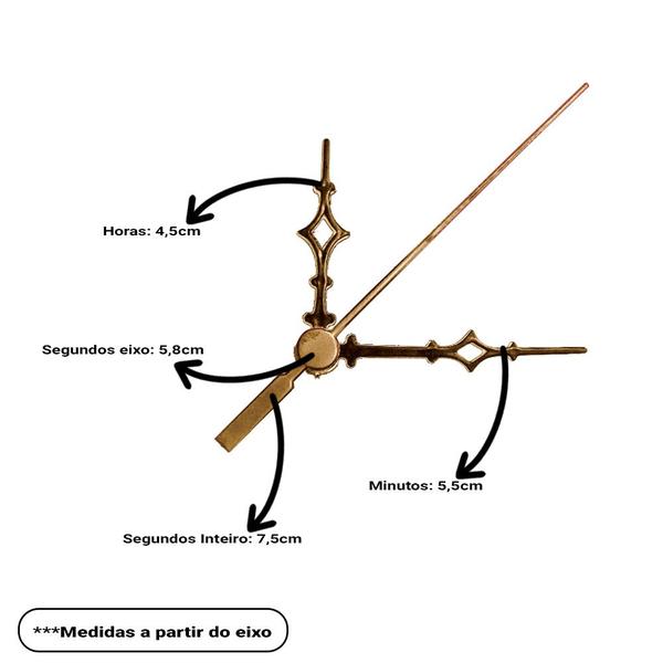 Imagem de Máquina de Relógio Tic Tac Quartz de Parede 13mm com Ponteiros Universal 5,5cm Número Romano Ouro