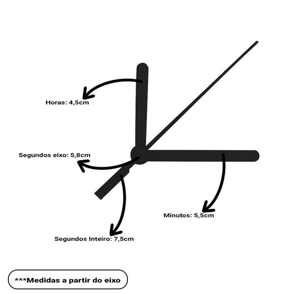 Imagem de Máquina de Relógio Tic Tac Quartz de Parede 13mm Ponteiros Palito 7,5cm Número Romano Todo Preto