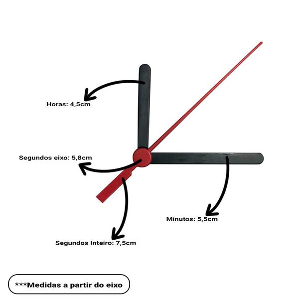 Imagem de Máquina de Relógio Tic Tac Quartz de Parede 16,5mm com Ponteiros Palito 7,5cm Preto