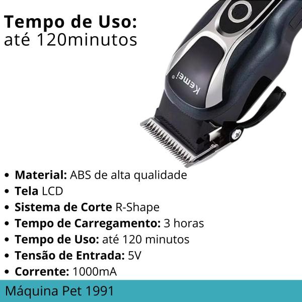 Imagem de Máquina de Tosa Kemei KM-1991  Cortador de Pelo Profissional para Pets Sem Fio