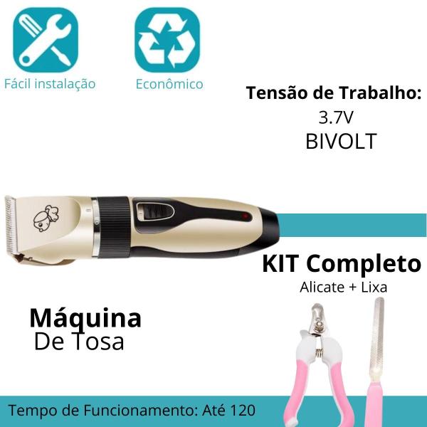 Imagem de Máquina de Tosa Profissional para Cães e Gatos  Kit Completo BIVOLT